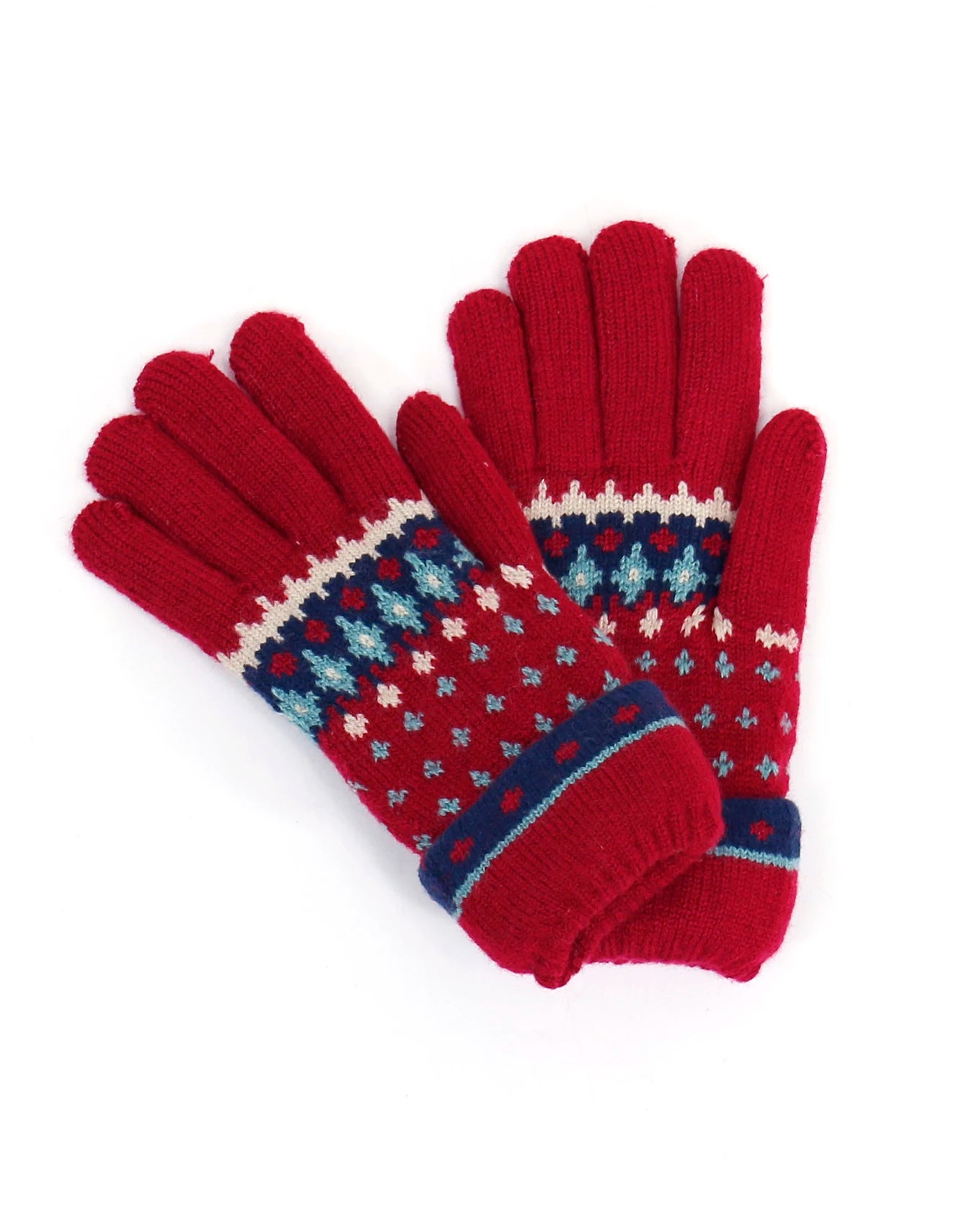 Fleece Lined Knit Gloves - Red