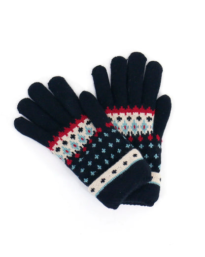 Fleece Lined Knit Gloves - Black