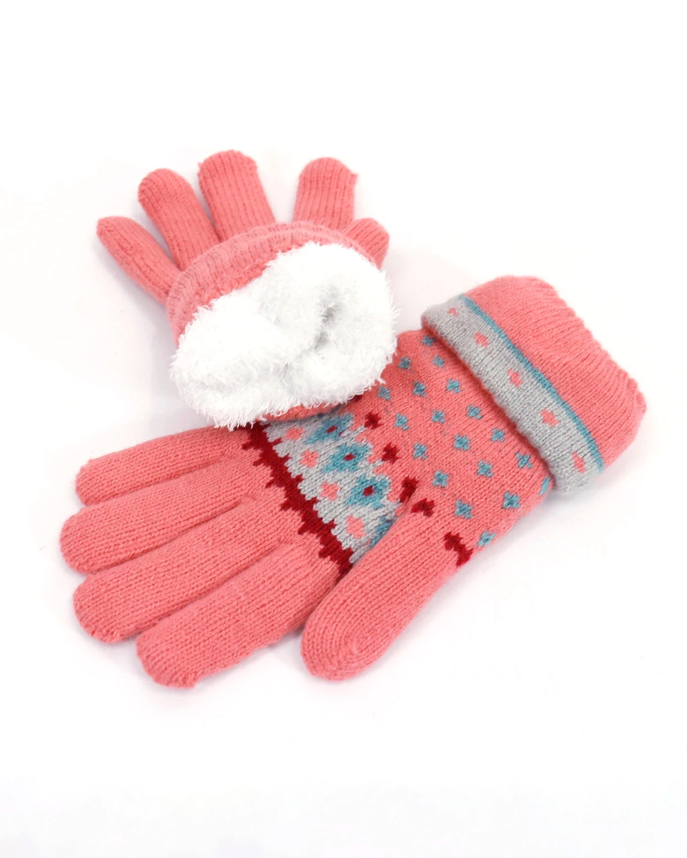 Fleece Lined Knit Gloves - Pink