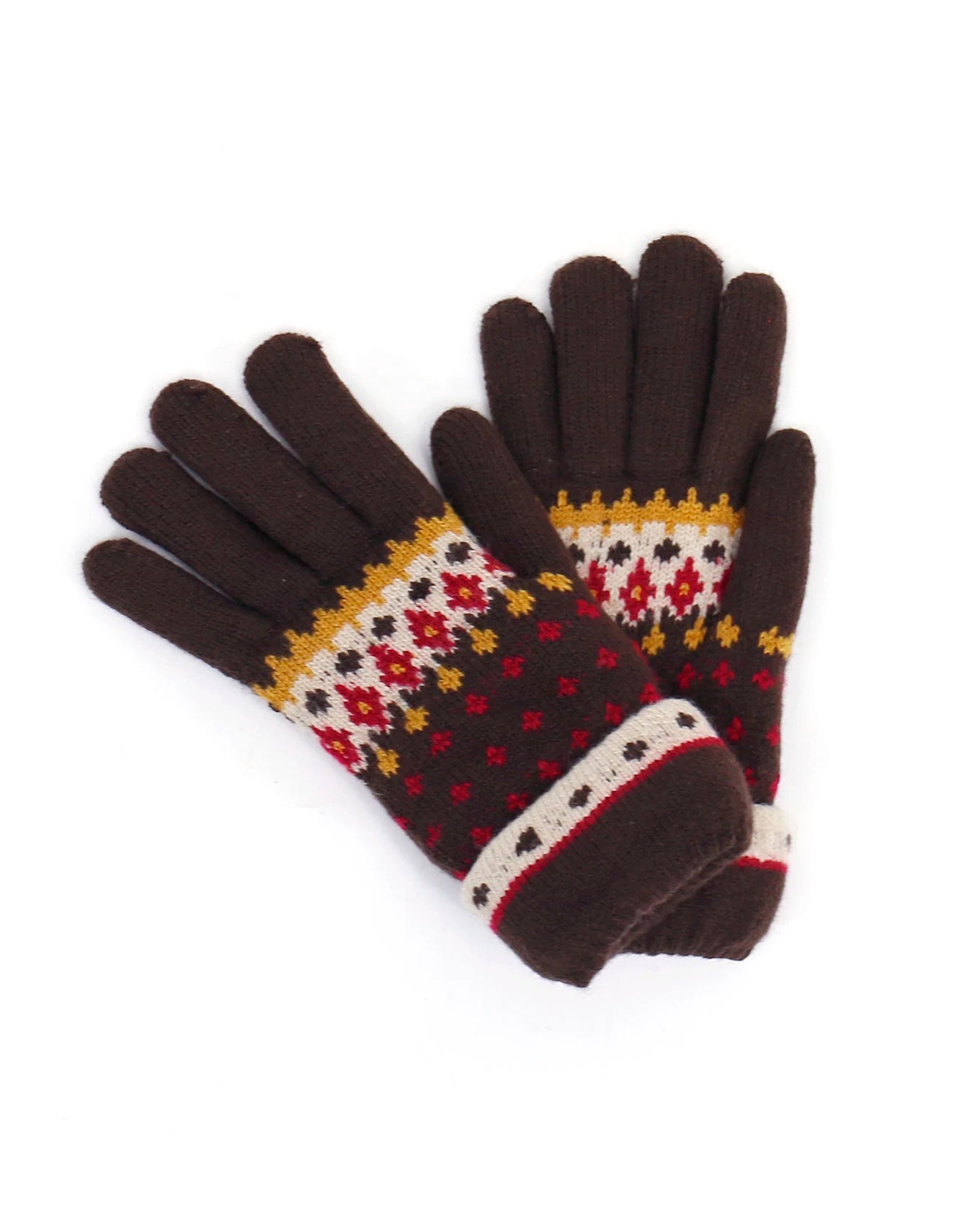 Fleece Lined Knit Gloves - Brown