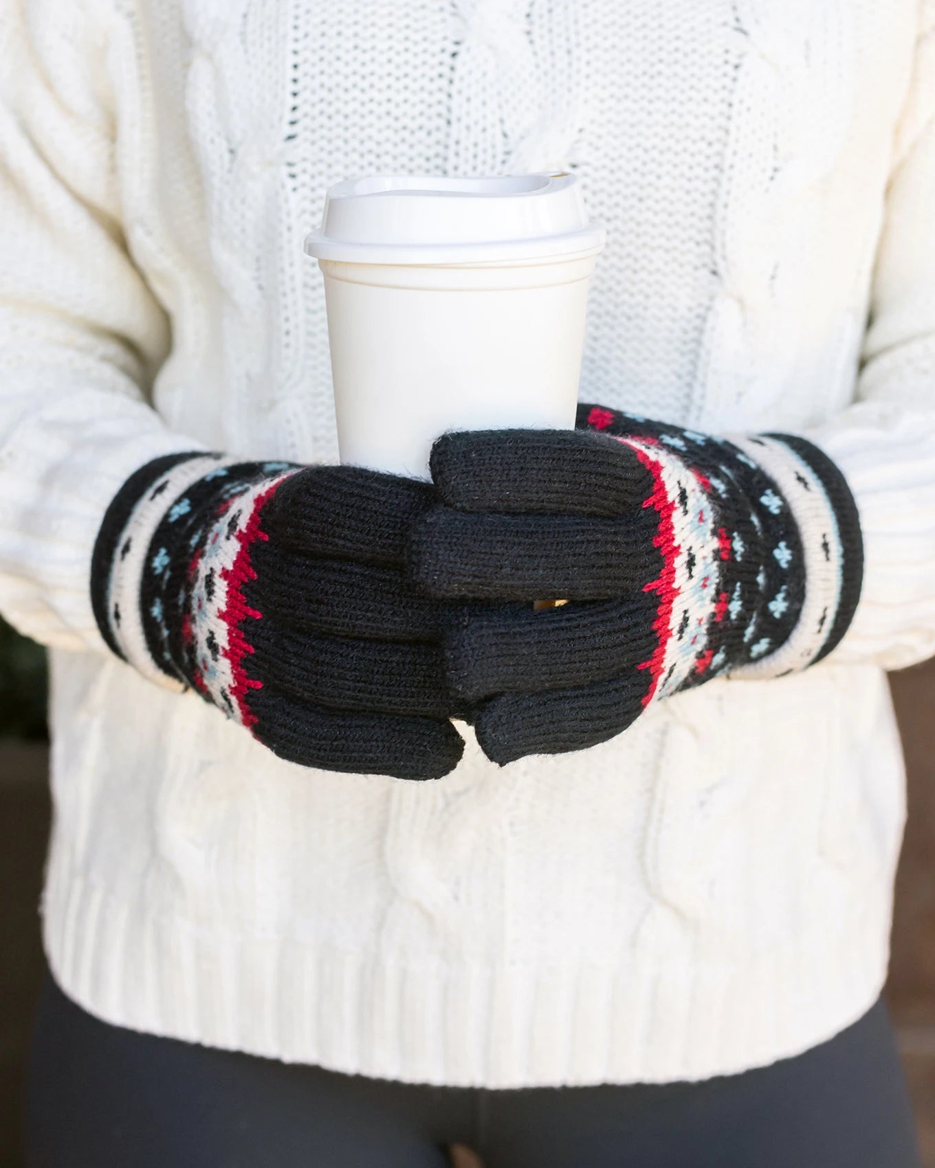 Fleece Lined Knit Gloves - Black