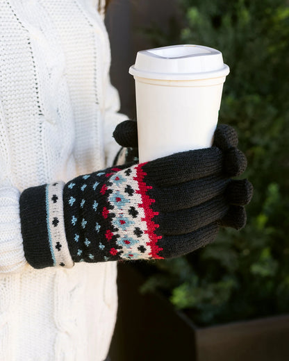 Fleece Lined Knit Gloves - Black