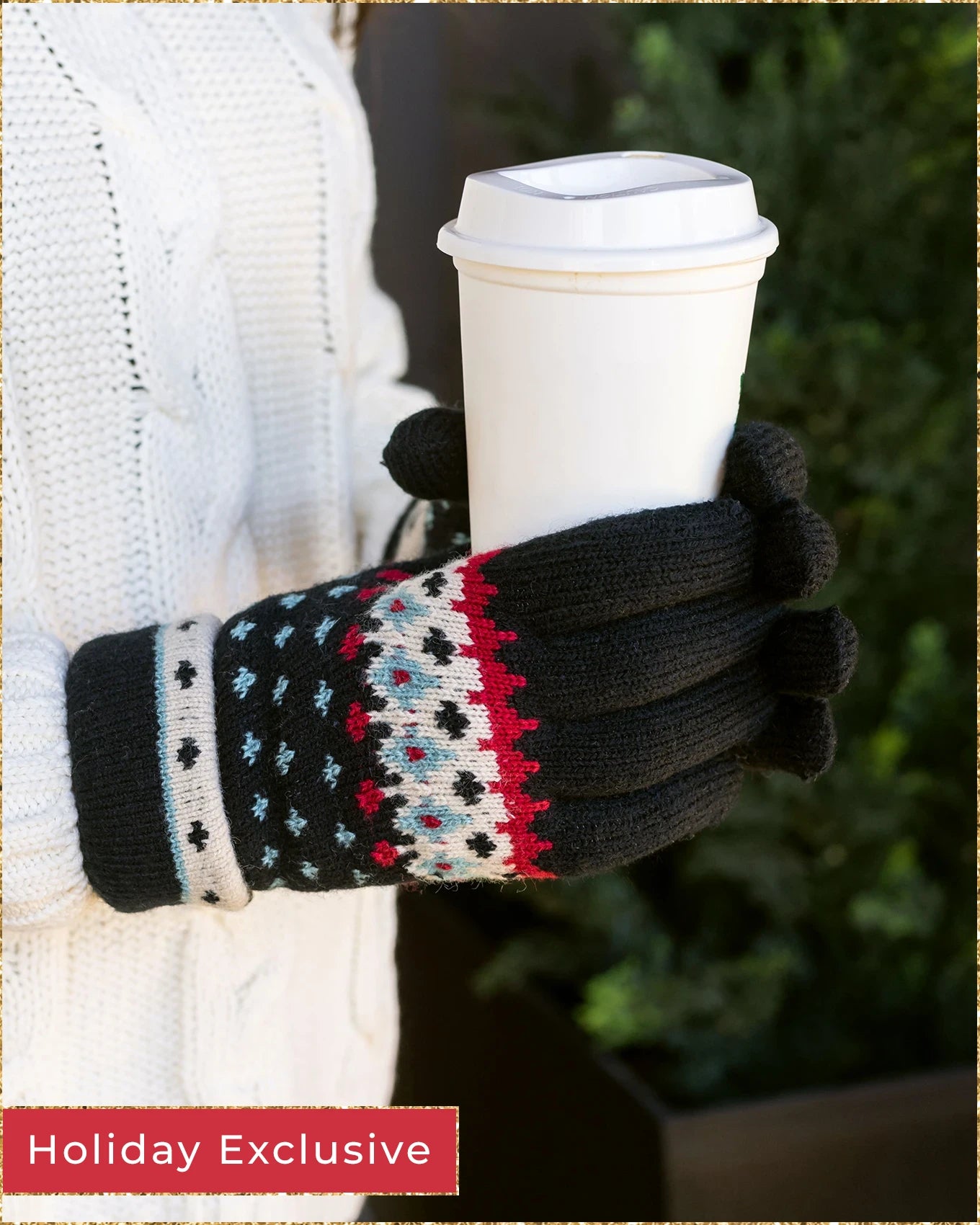 Fleece Lined Knit Gloves - Black