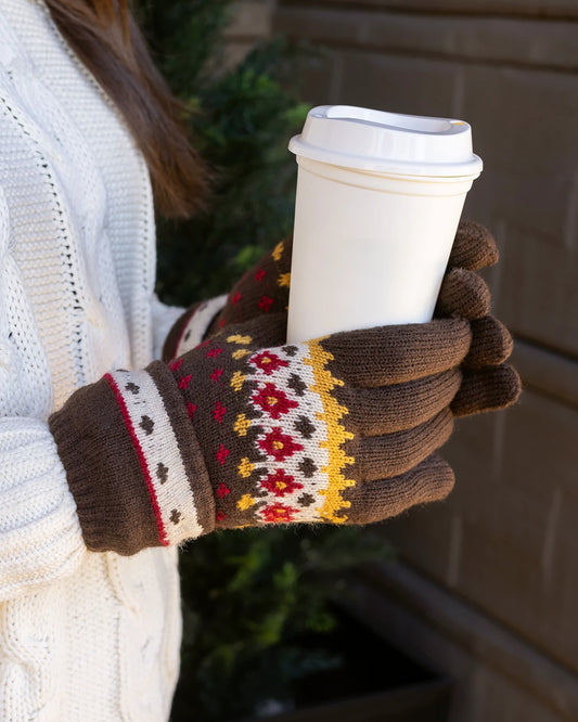 Fleece Lined Knit Gloves - Brown