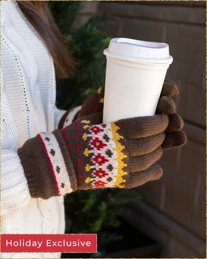 Fleece Lined Knit Gloves - Brown