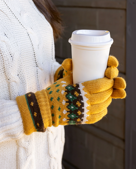 Fleece Lined Knit Gloves - Mustard