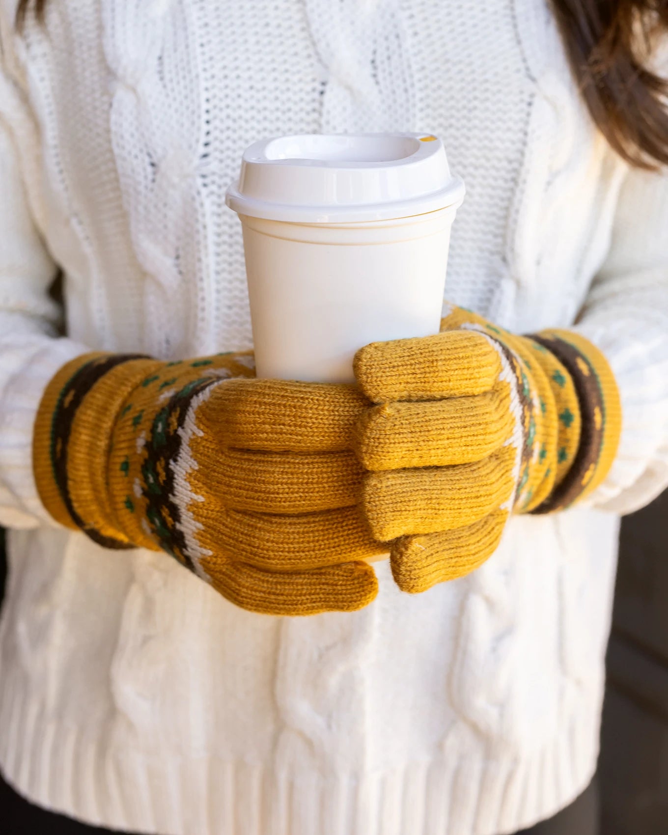 Fleece Lined Knit Gloves - Mustard