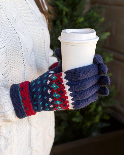 Fleece Lined Knit Gloves - Navy