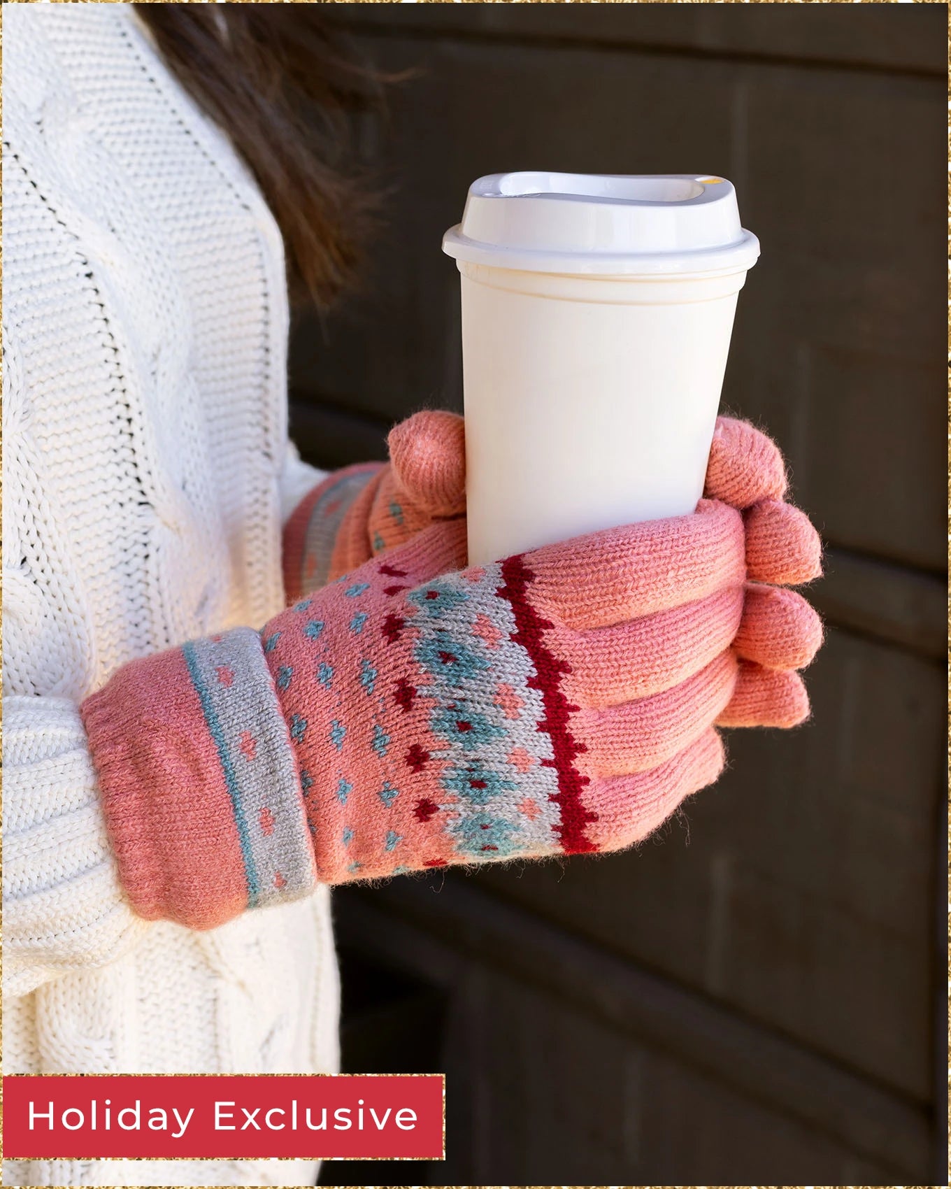 Fleece Lined Knit Gloves - Pink