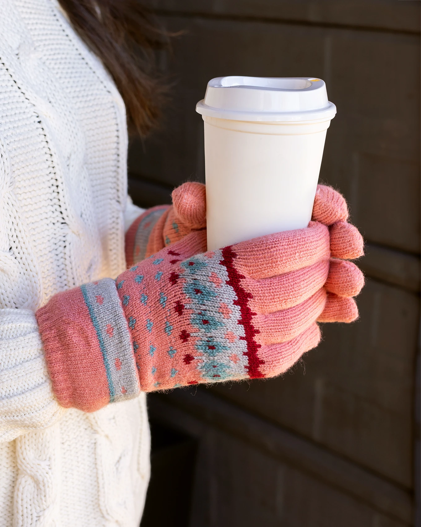 Fleece Lined Knit Gloves - Pink