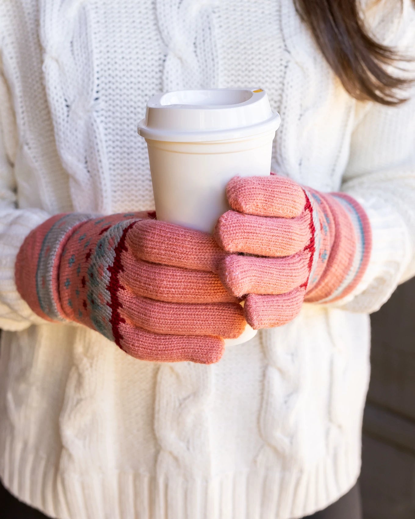 Fleece Lined Knit Gloves - Pink