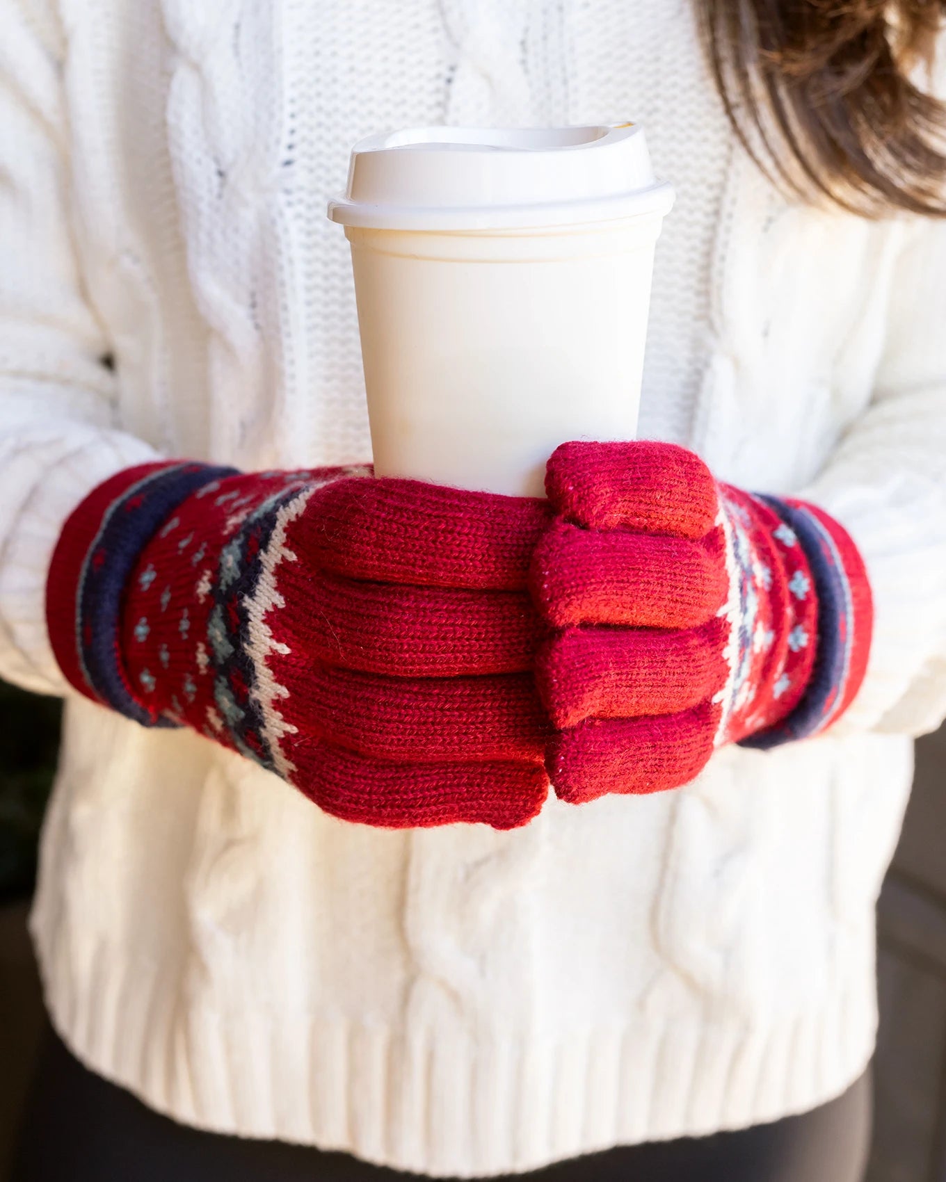 Fleece Lined Knit Gloves - Red