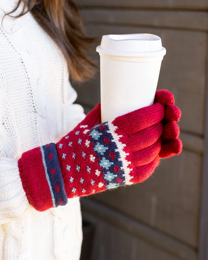 Fleece Lined Knit Gloves - Red