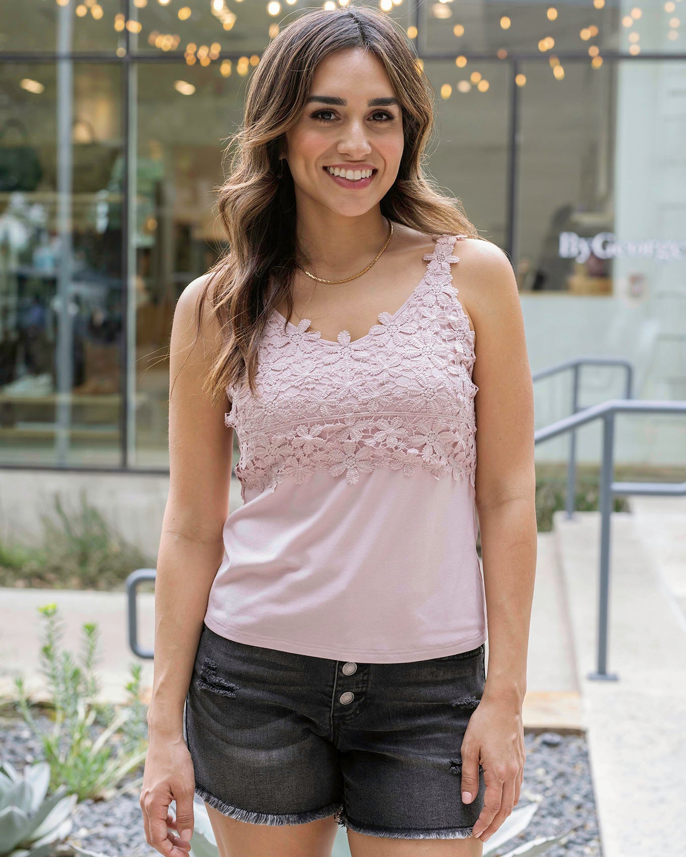 Dusty Pink Floral Lace Tank Top