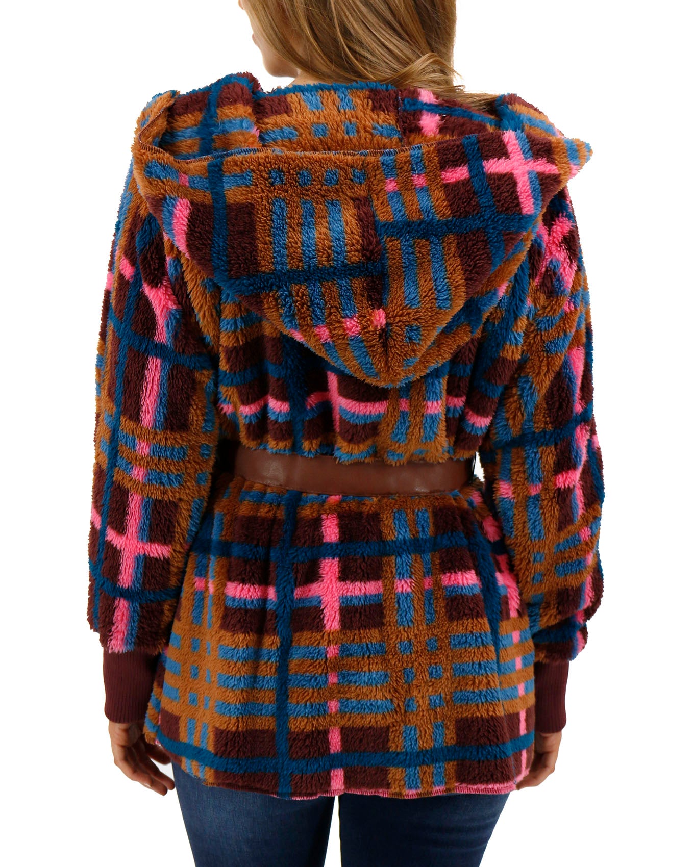 Fuzzy Fleece Jewel Plaid Wrap Jacket - Grace and Lace