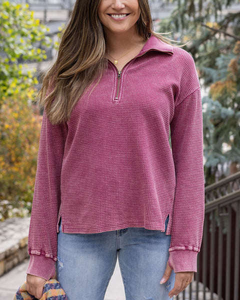 Hideaway Washed Berry Thermal Pullover