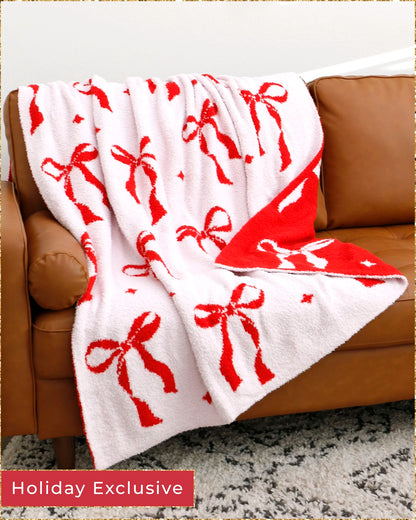 Holiday Cuddle Cloud Blanket - Red Bows - FINAL SALE