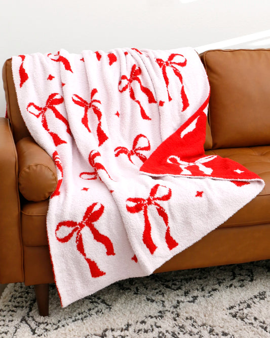 Holiday Cuddle Cloud Blanket - Red Bows - FINAL SALE