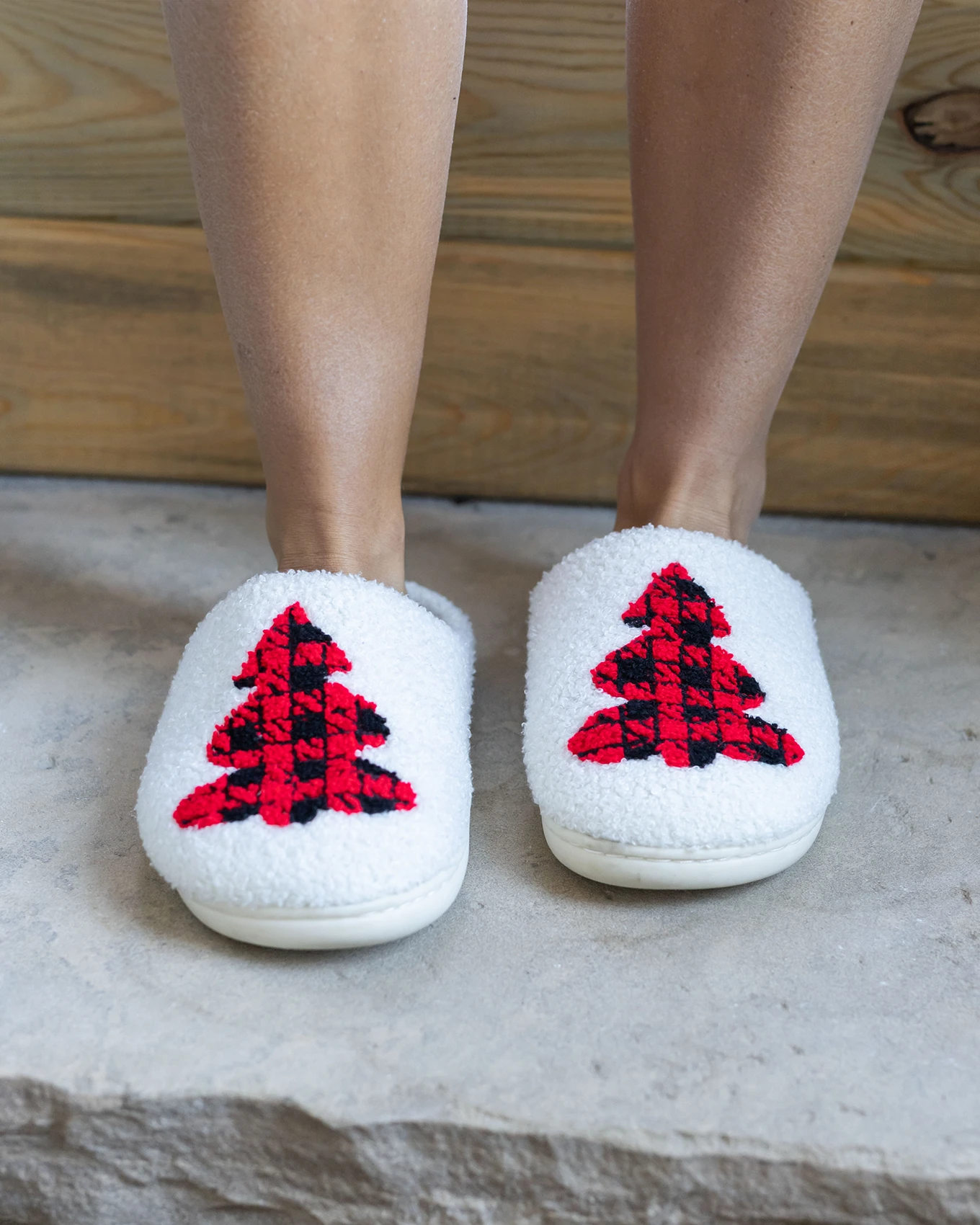 Holiday Plaid Christmas Tree Slippers