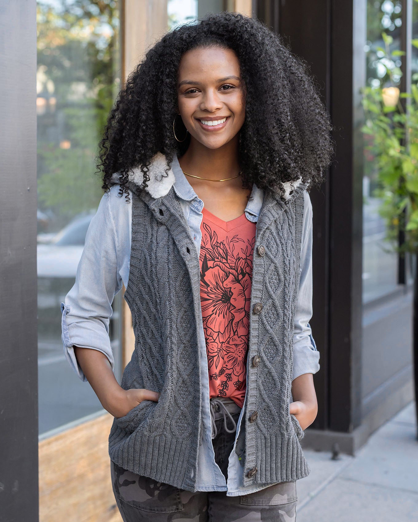 Charcoal Hooded Cable Knit Vest - Grace and Lace