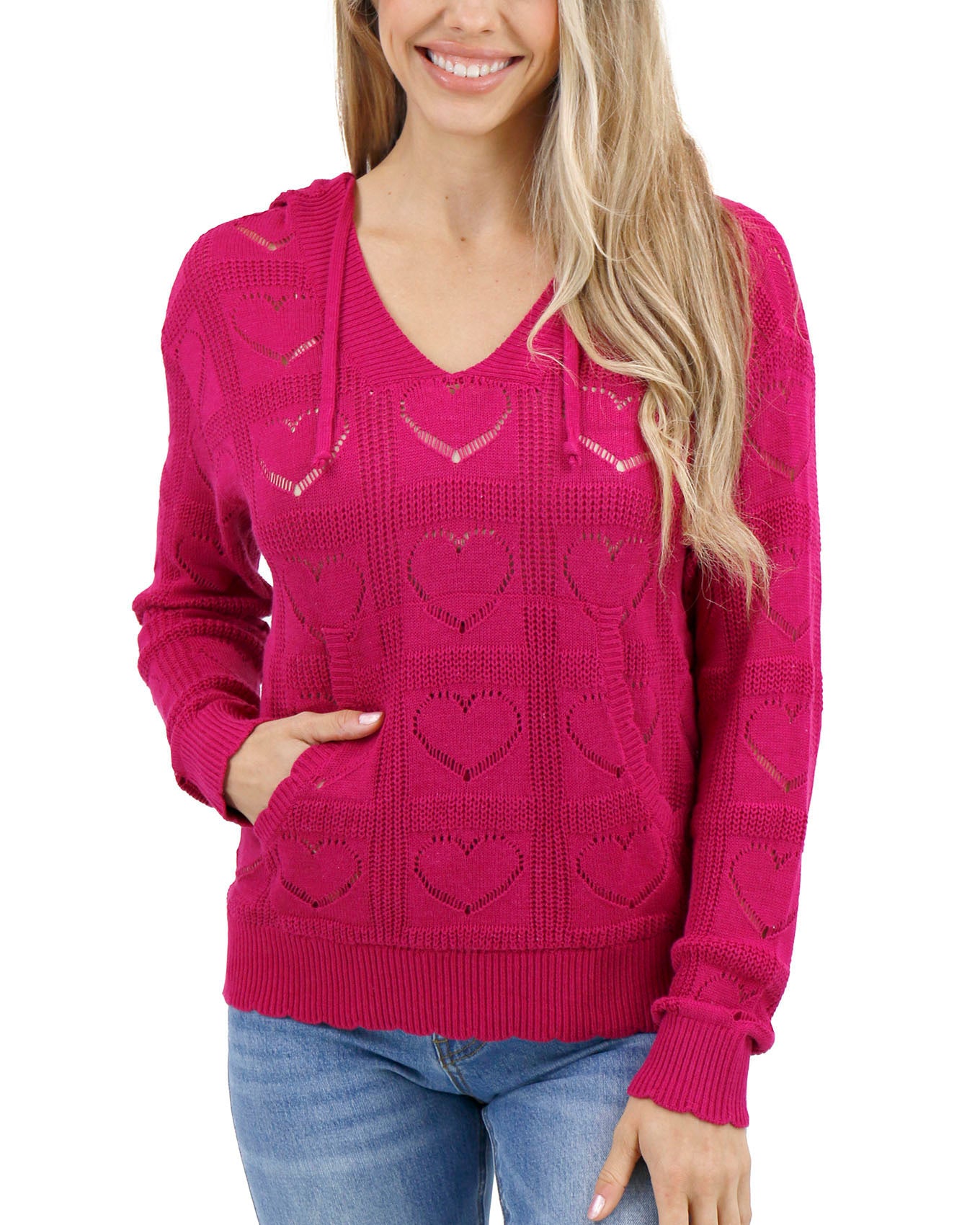 Hooded Heart Pointelle Knit Sweater - FINAL SALE