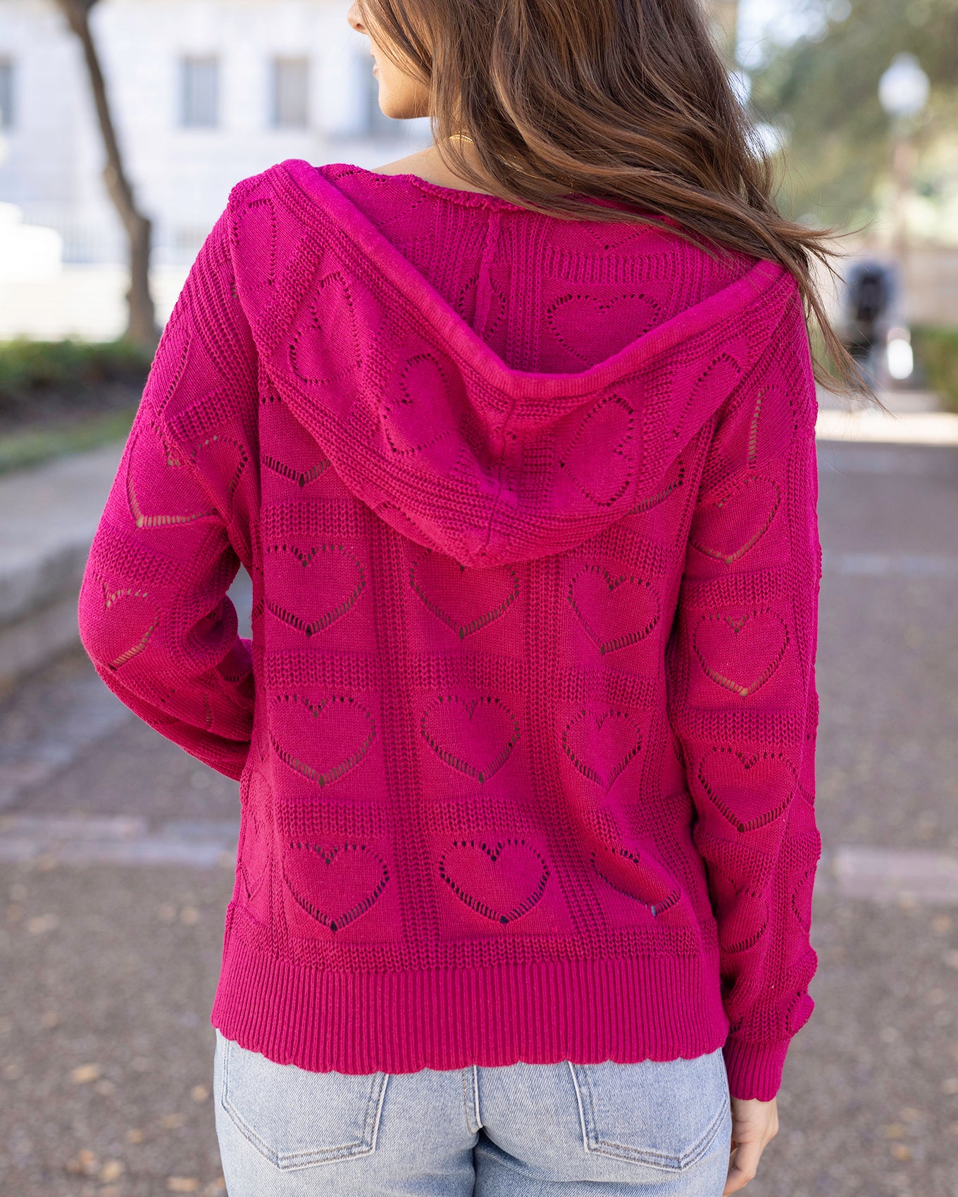Hooded Heart Pointelle Knit Sweater - FINAL SALE