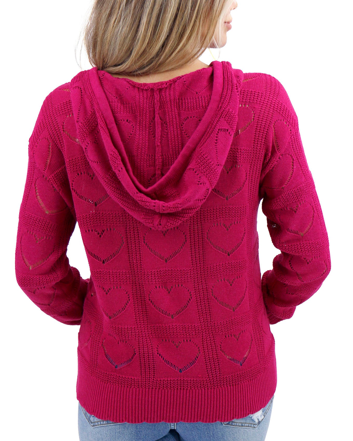 Hooded Heart Pointelle Knit Sweater