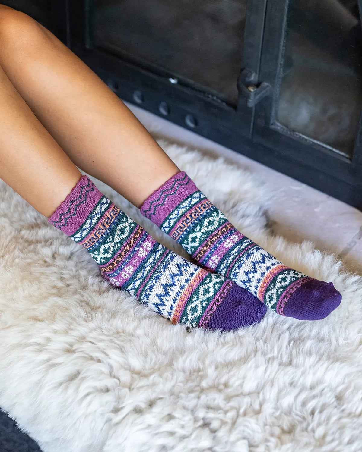 Knit Cozy Purple Alpine Crew Socks