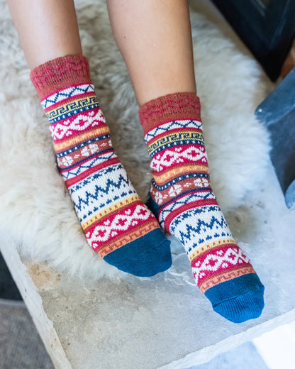 Knit Cozy Teal Alpine Crew Socks