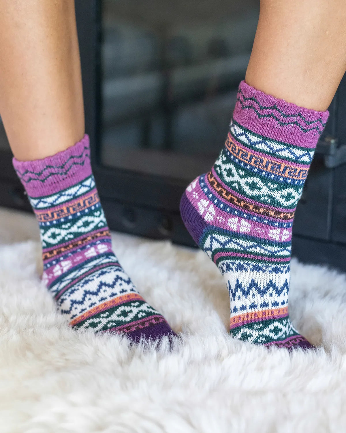 Knit Cozy Purple Alpine Crew Socks