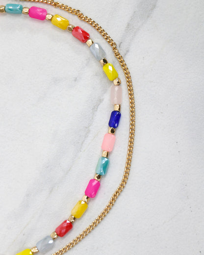 Layered Glass Bead Necklace in Gold/Multi