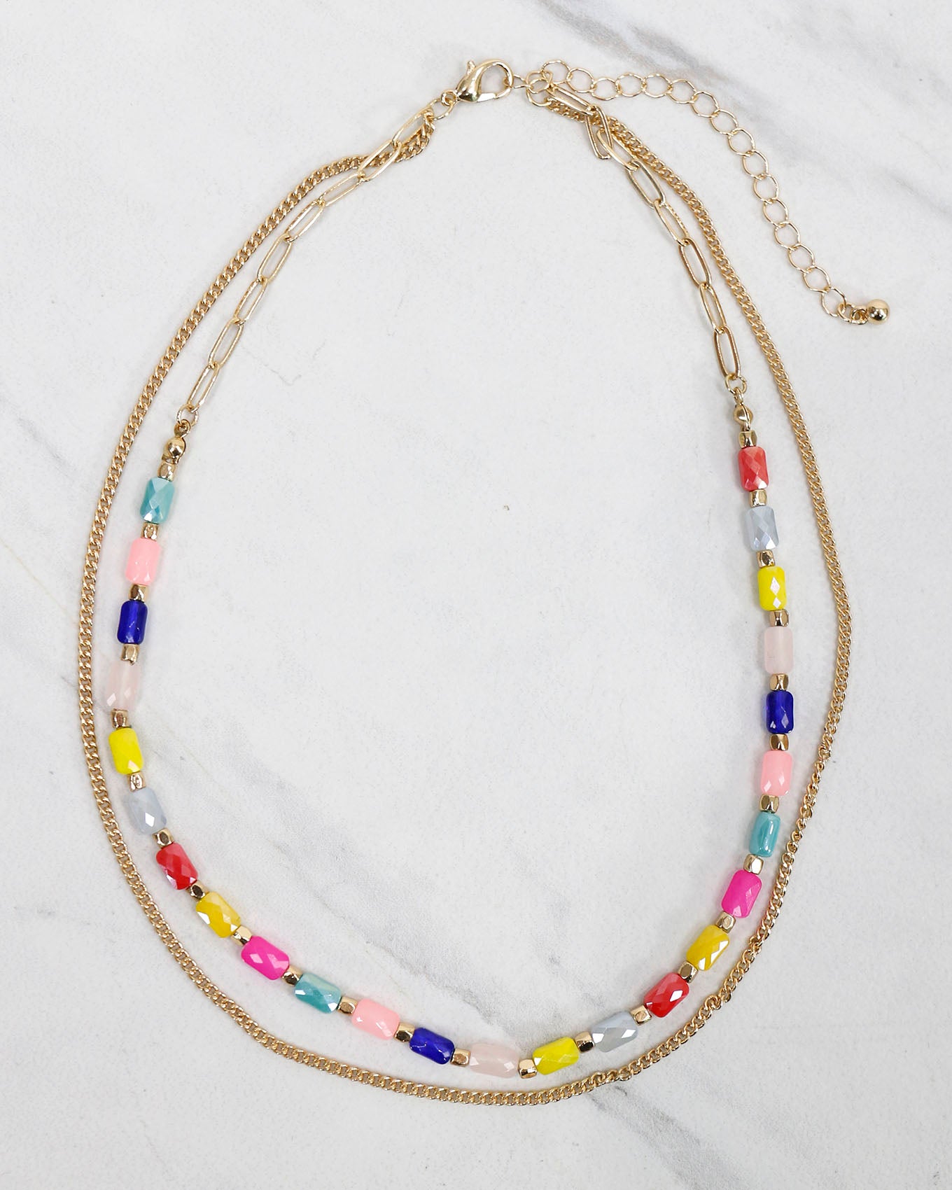 Layered Glass Bead Necklace in Gold/Multi