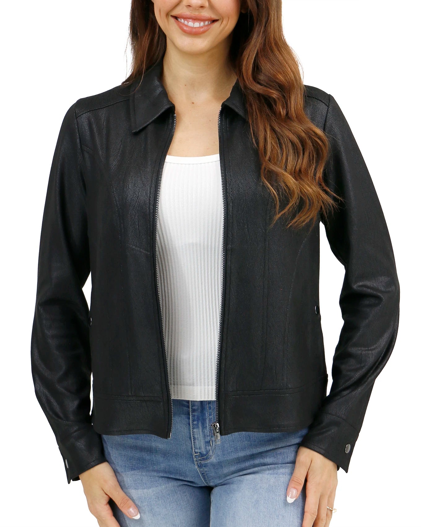 womens black leather jacket