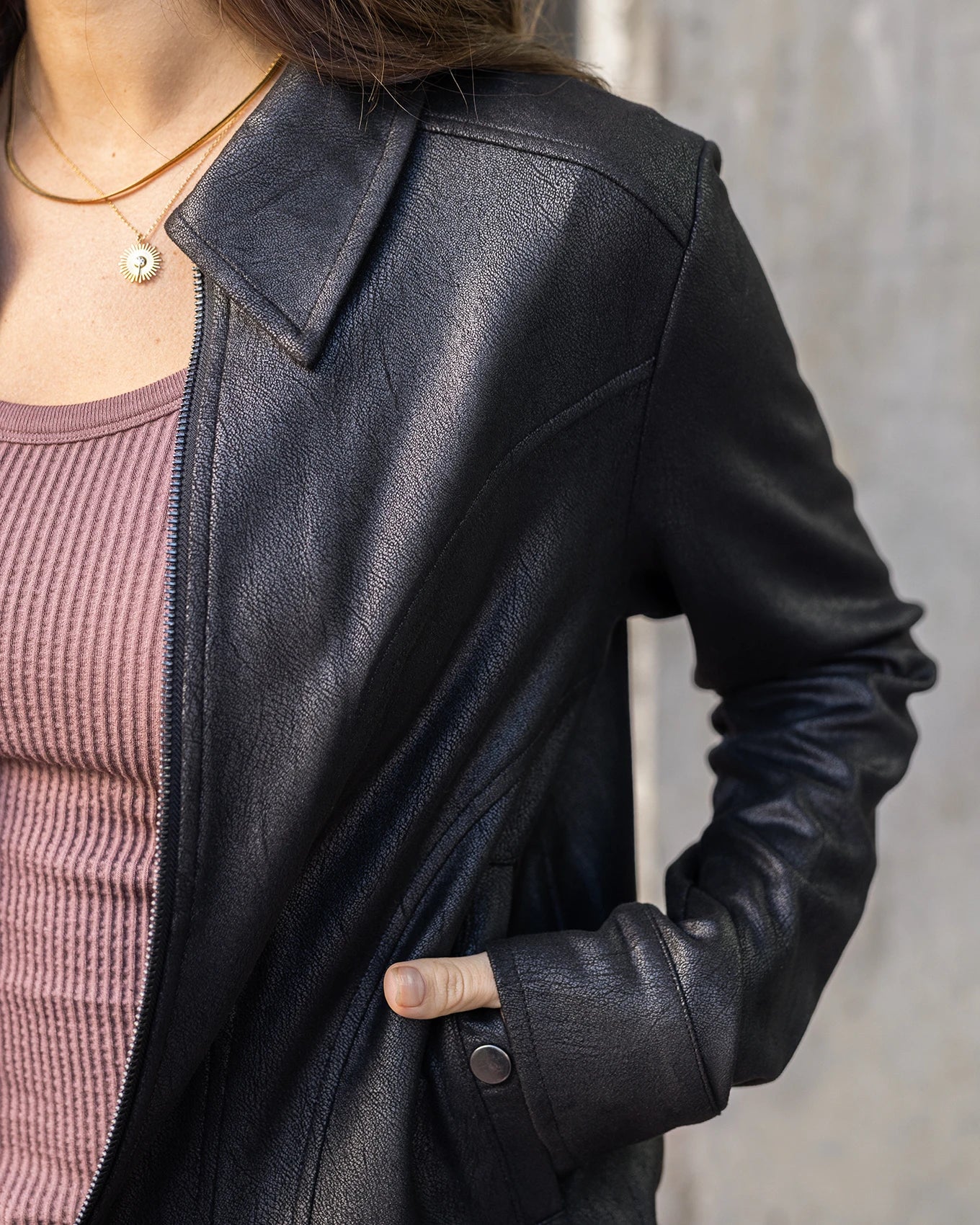 black leather jacket