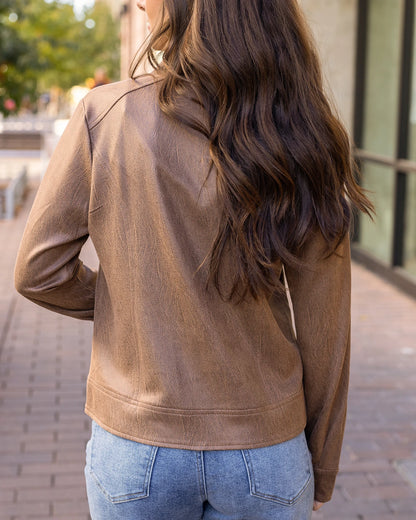 brown leather jacket