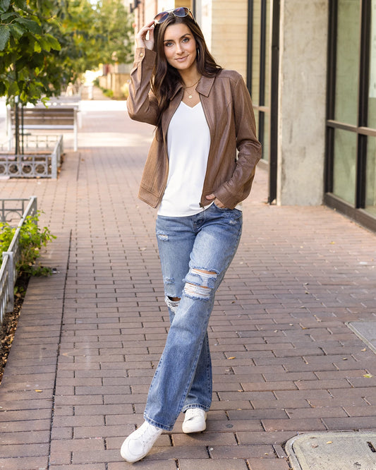 Brown faux leather jacket