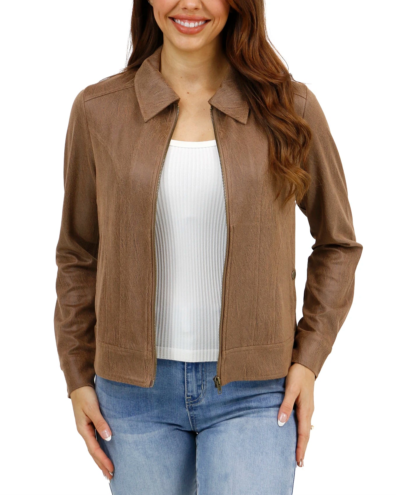 brown leather jacket female