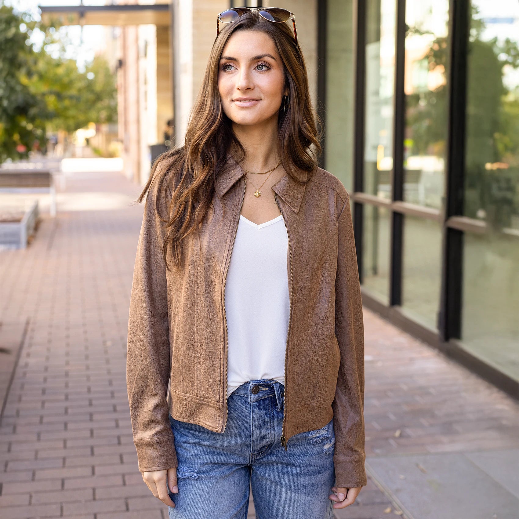 collared leather jacket