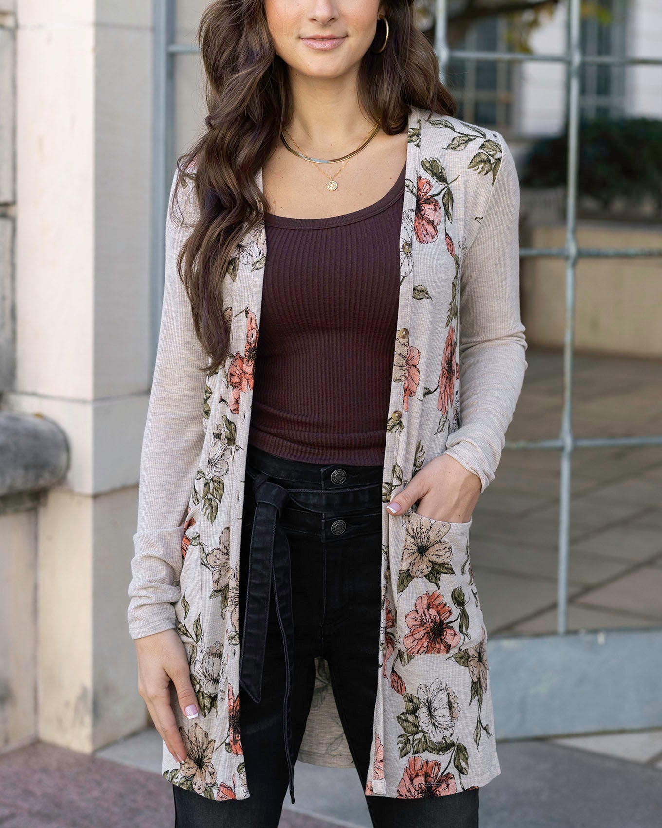 Lightweight Floral Ribbed Cardigan - Grace and Lace