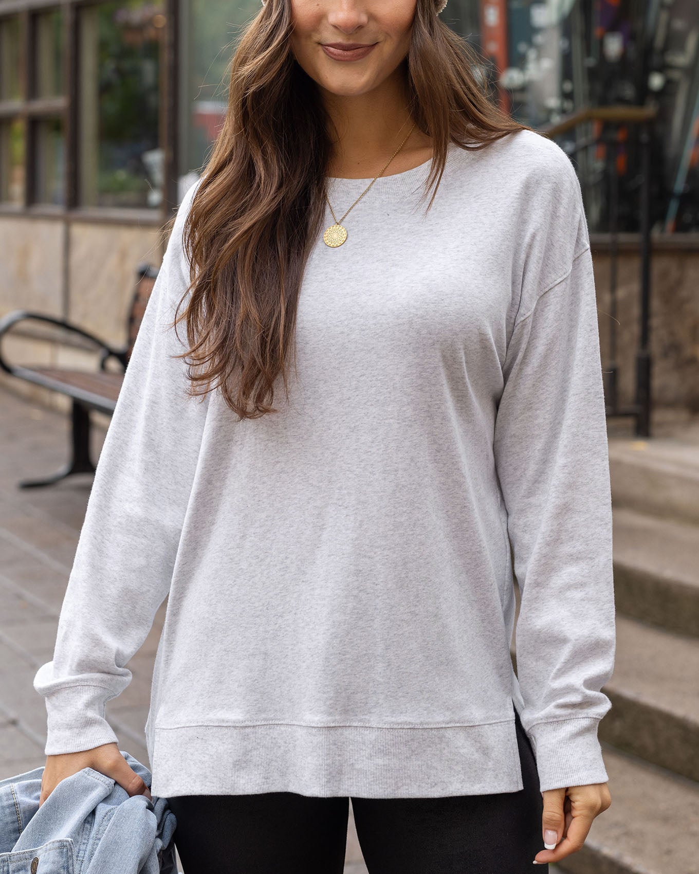 Essential Light Heathered Grey Long Sleeve Tee - Grace and Lace