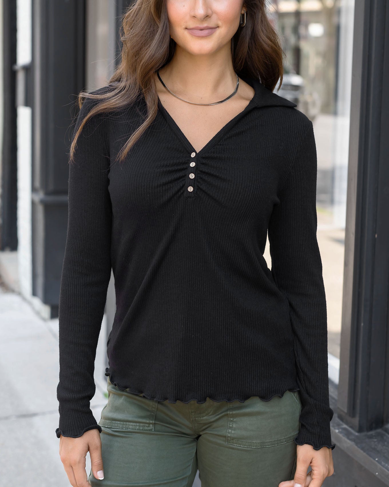 Grace and Lace- Fitted Ribbed Tee in Charcoal