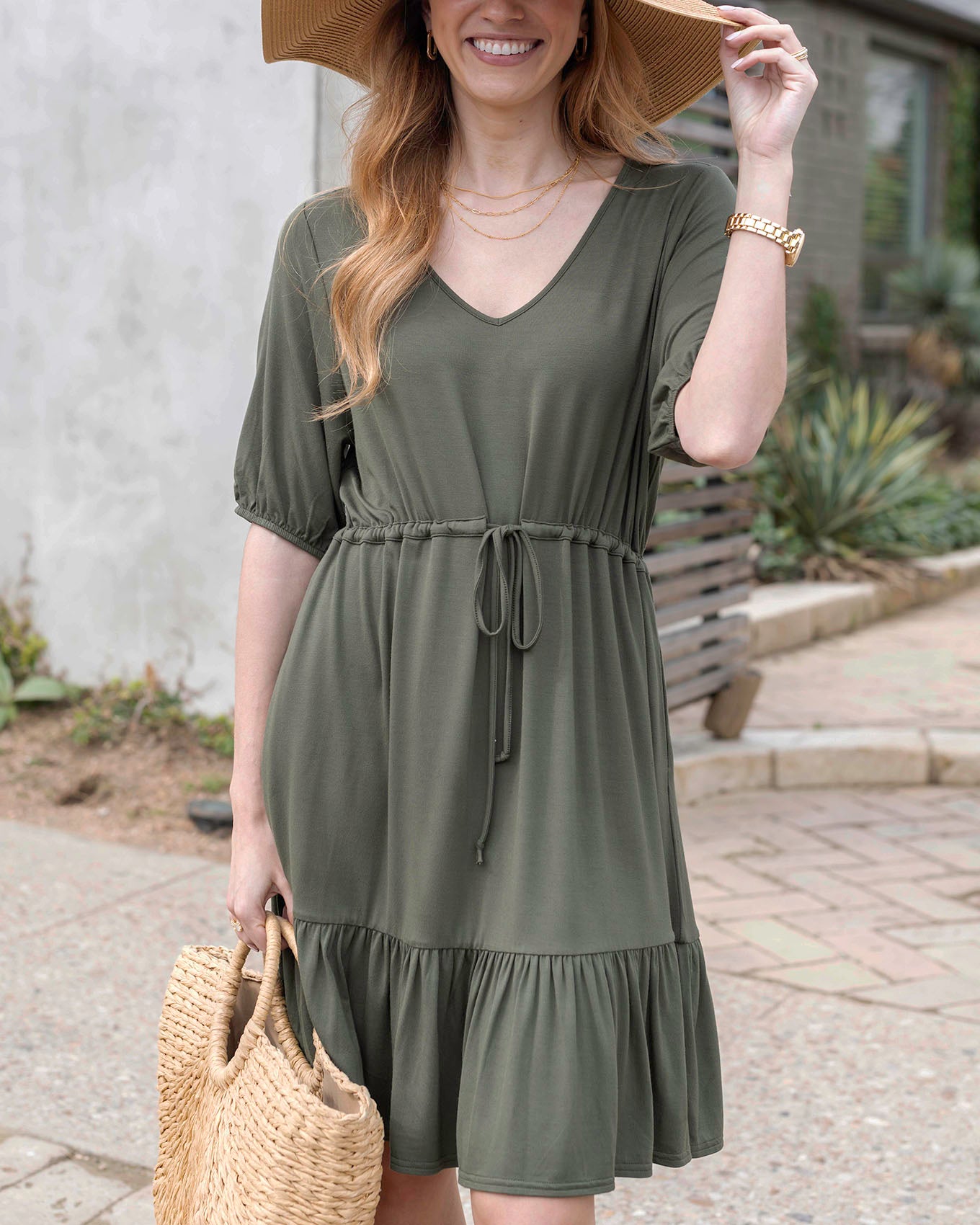 Olive Modal Waist Tie Dress