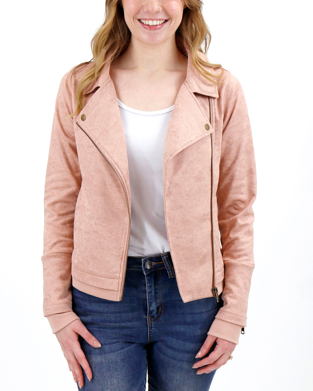 As-Is Move Free Leather Like Moto Jacket in Blush - FINAL SALE