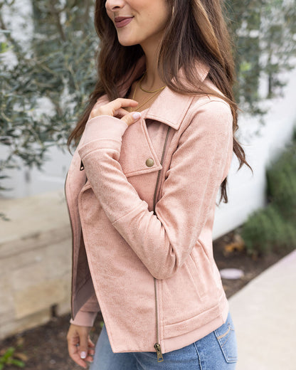 As-Is Move Free Leather Like Moto Jacket in Blush - FINAL SALE