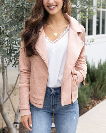 As-Is Move Free Leather Like Moto Jacket in Blush - FINAL SALE