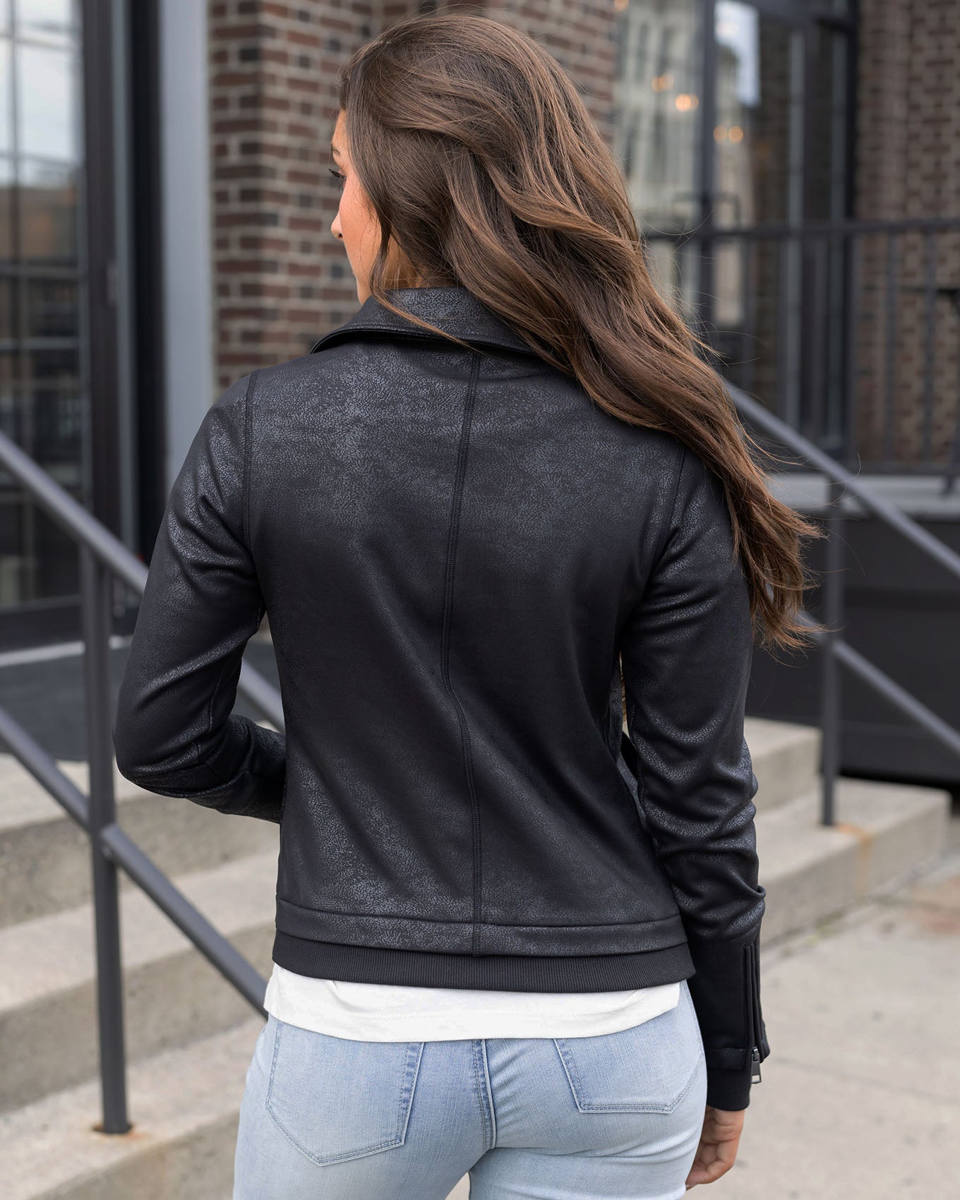 Move Free Leather Like Black Moto Jacket