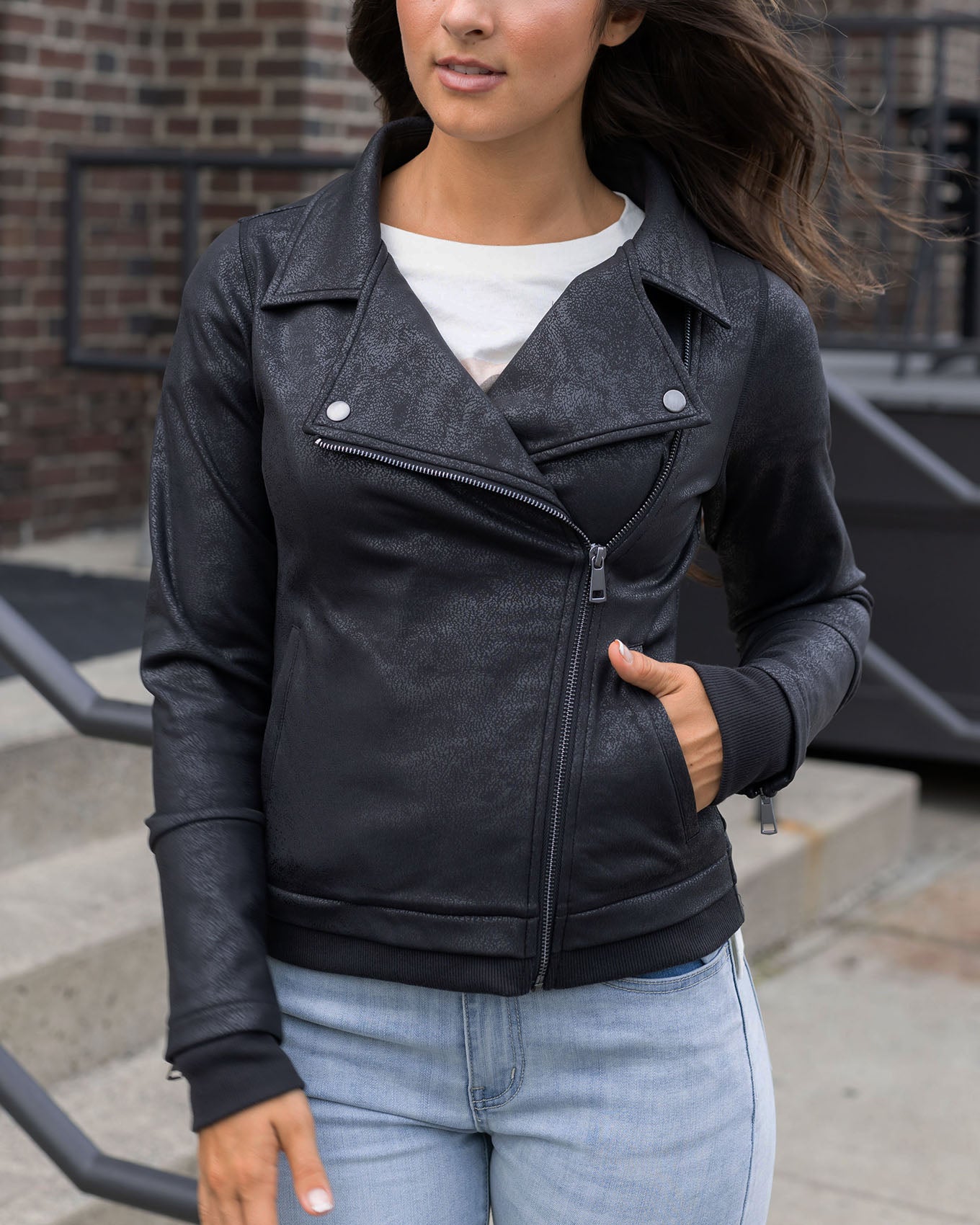 Leather black moto jacket sale