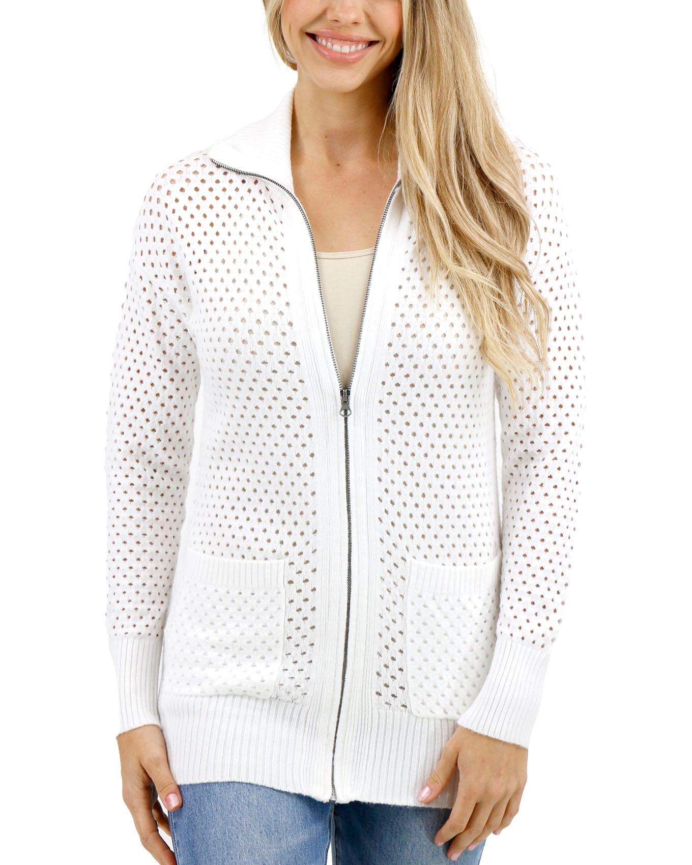 White zip sale cardigan