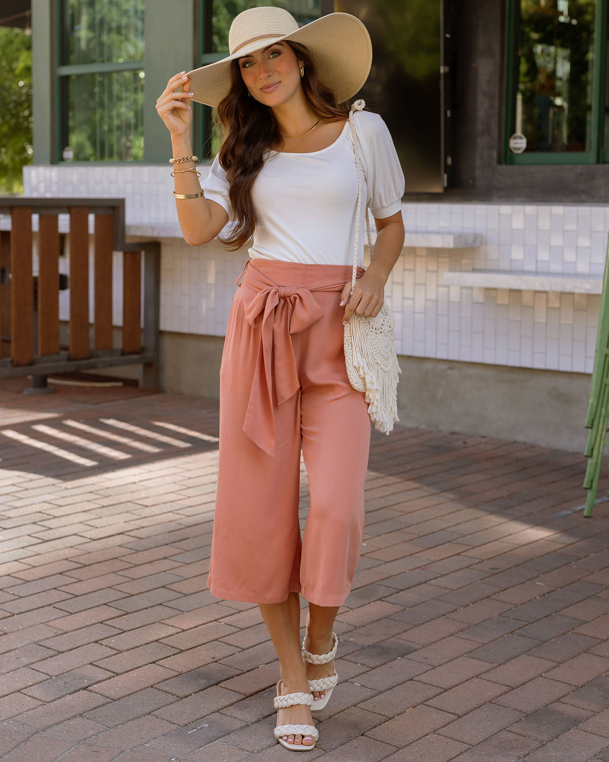 Pocketed Cropped Wide Leg Pants