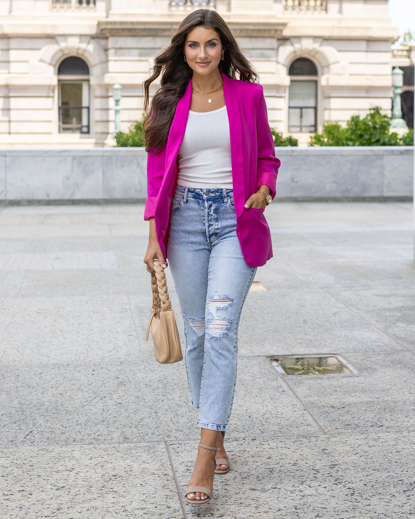 Pocketed Magenta Fashion Blazer